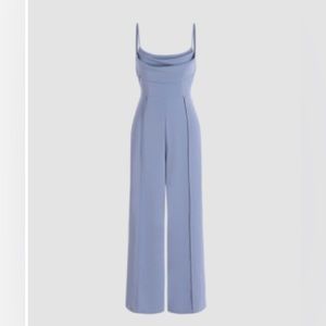 NWT Blue silky jumpsuit with cowl neck